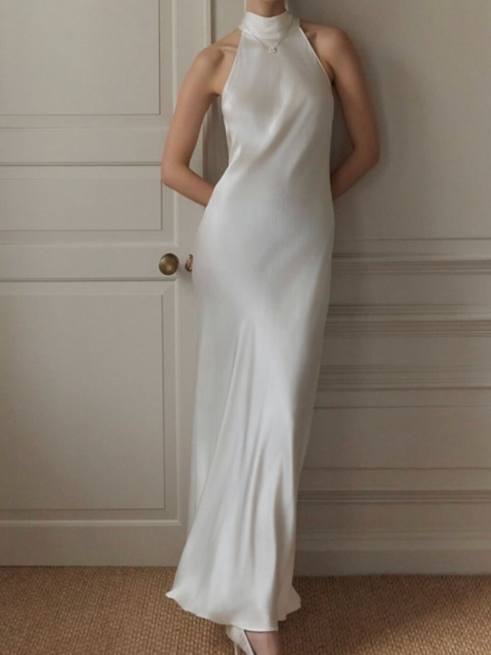 Ghost London Amaia Halter Neck Satin Bridal Maxi Dress – Ivory – US 8